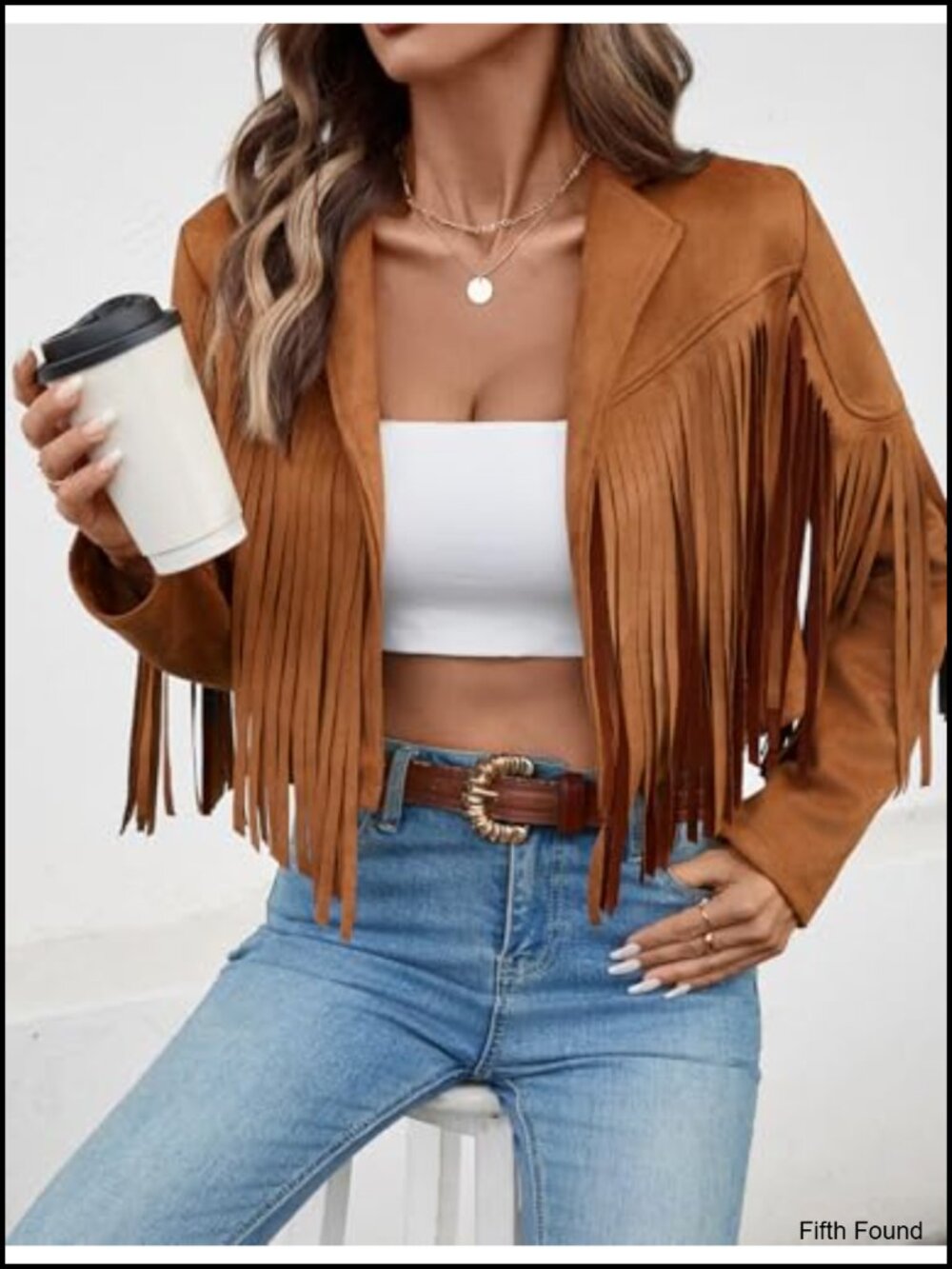 Faux Suede Leather Tassel Jacket Cropped Fringe Coat Women Western - Picture 3 of 6